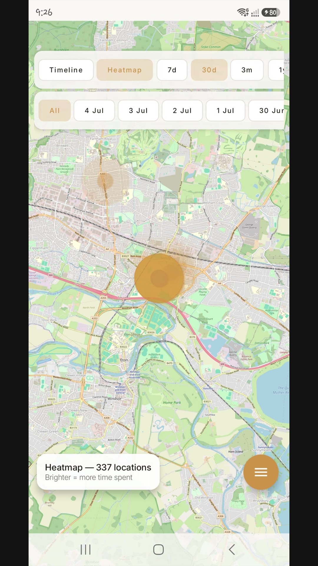 SpotPast heatmap of frequently visited places