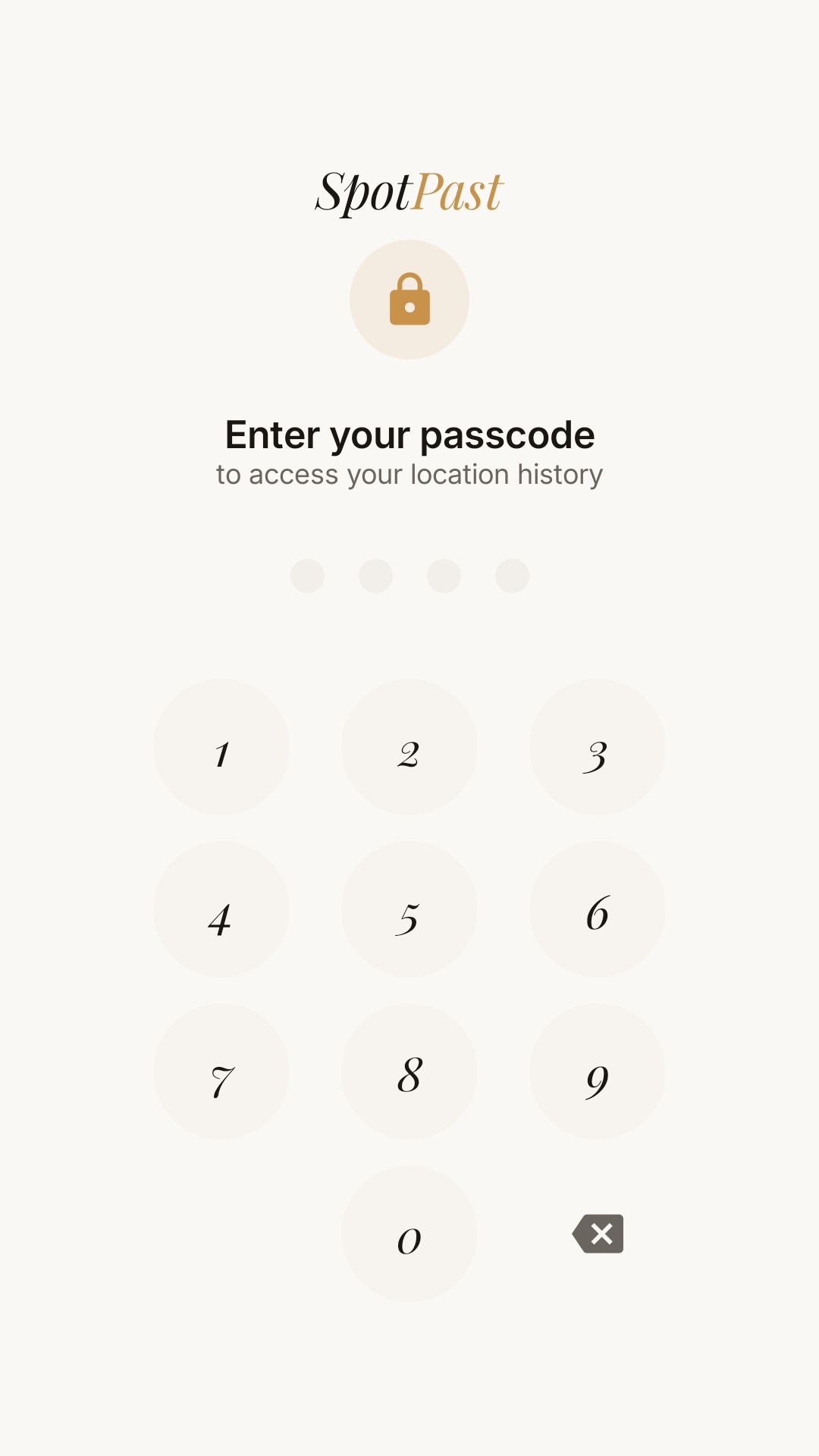 SpotPast passcode lock screen