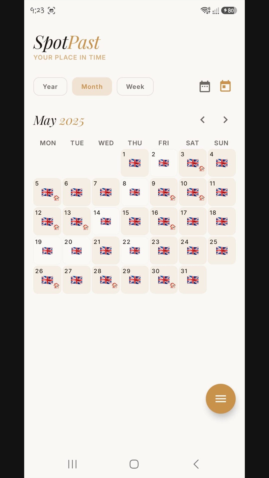 SpotPast month view with country flags per day